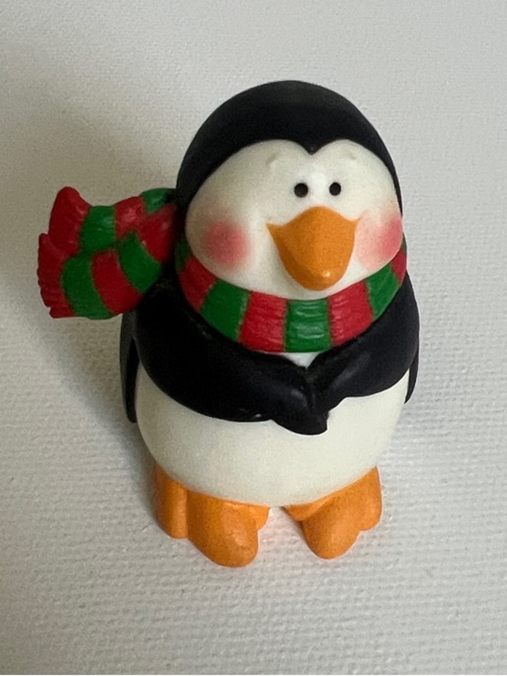 1986 Hallmark Black and White Penguin Figurine with Red and Green Scarf